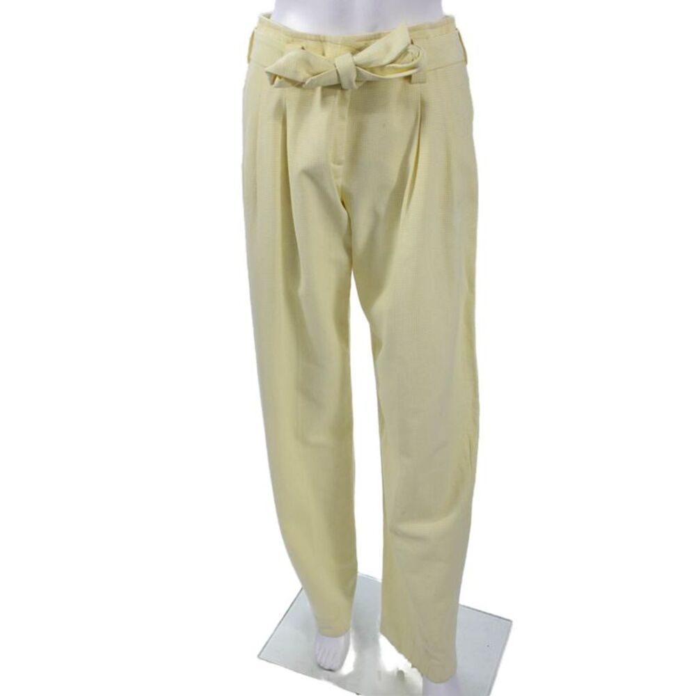 Cedric Charlier Women Paperbag Dress Pants Yellow Check 100% Cotton Size 6
